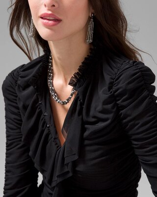 Ruching & Ruffle Mesh Blouse