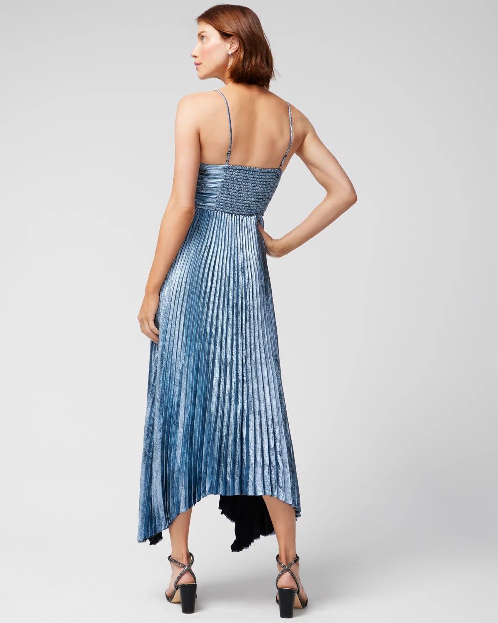 Pleated Metallic Midi Dress