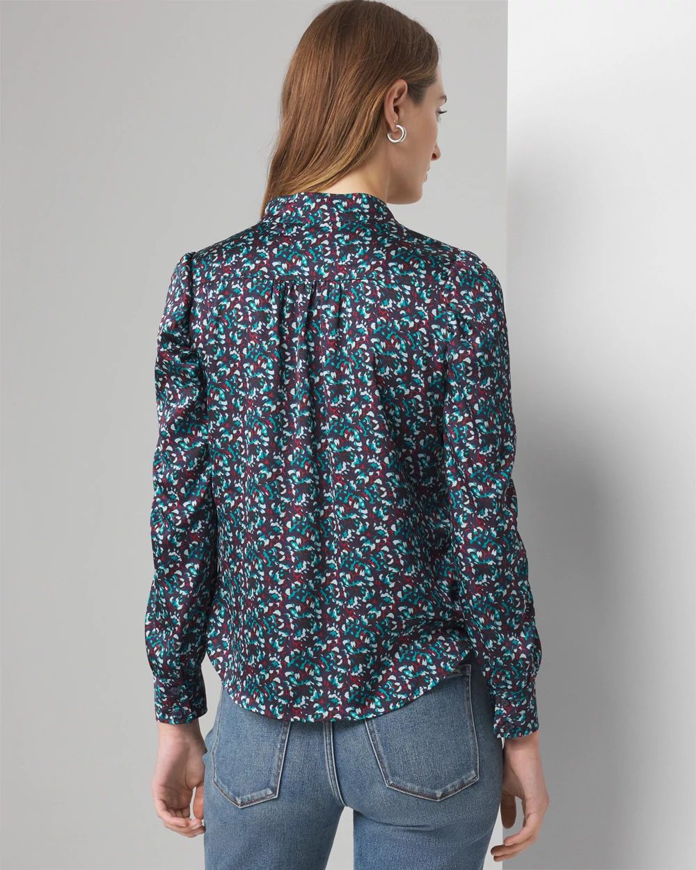 Y-Neck Ruched Shoulder Shirt click to view larger image.