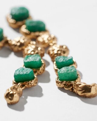 Goldtone + Green Stone Linear Earrings