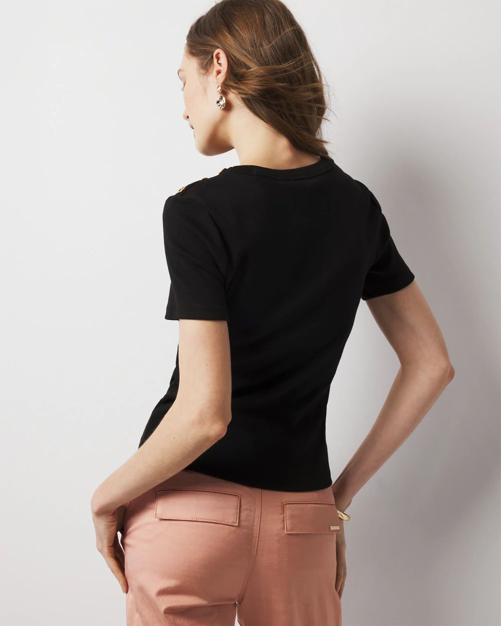 WHBM FORME™  Ribbed Stretch Button Shoulder Tee click to view larger image.