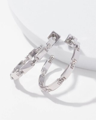 Silver Pave Link Hoop Earrings