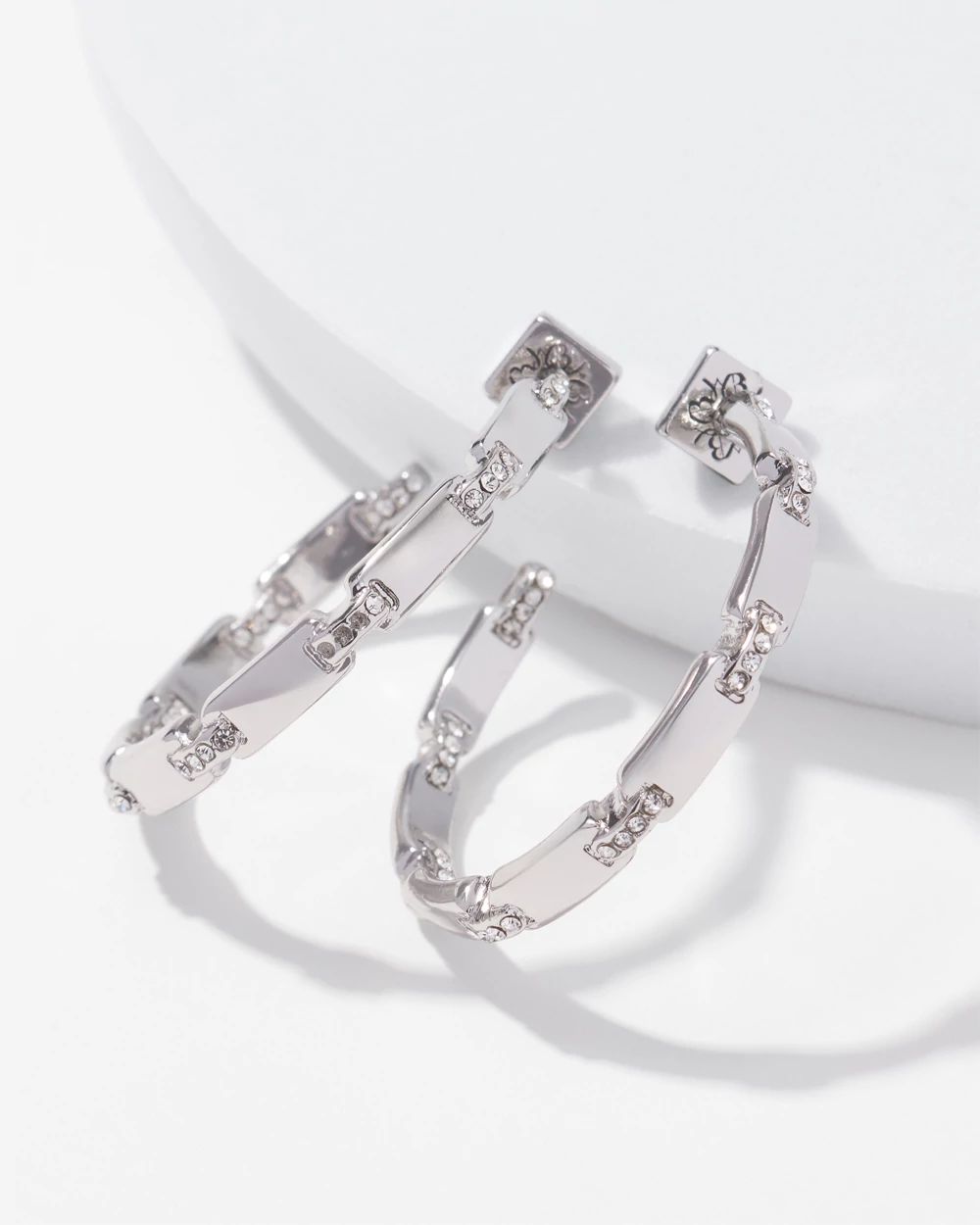 Silver Pave Link Hoop Earrings