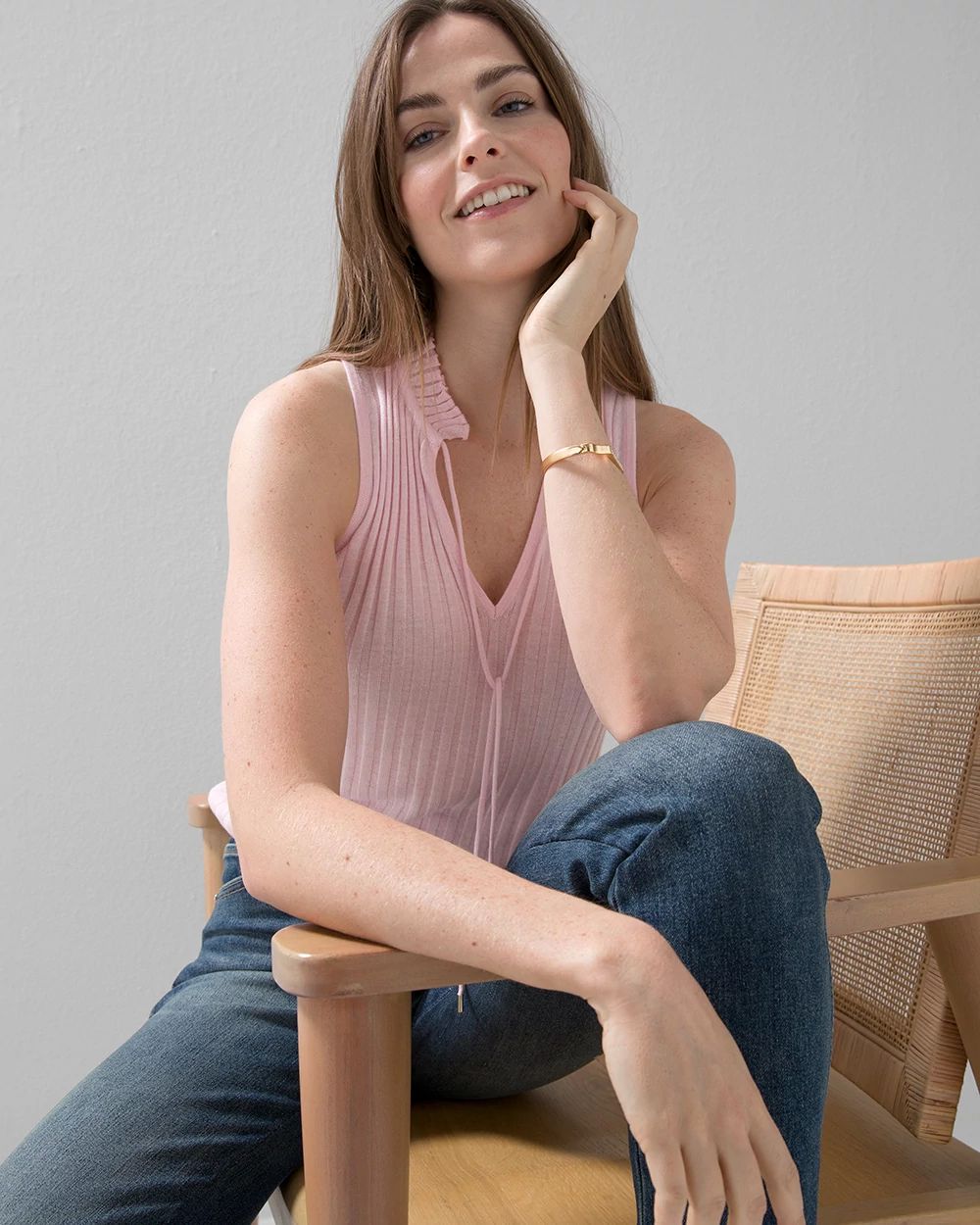 Sleeveless Notch-Neck Sweater
