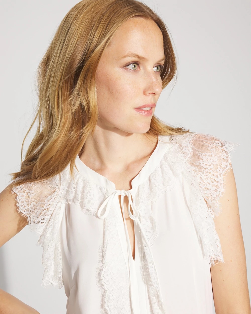 Lace Trim Flutter-Sleeve Shell