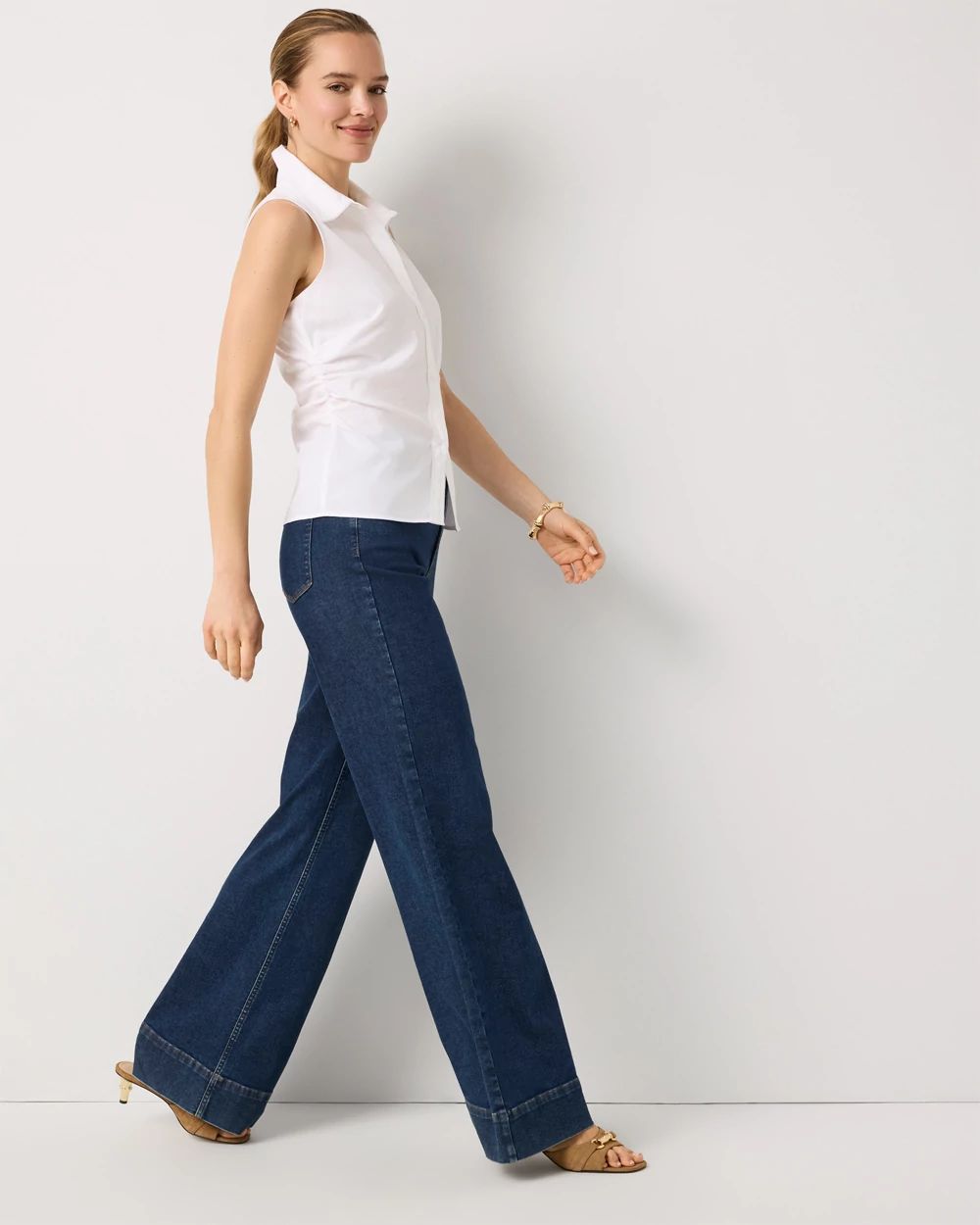 Ruched Poplin Sleeveless Shirt click to view larger image.