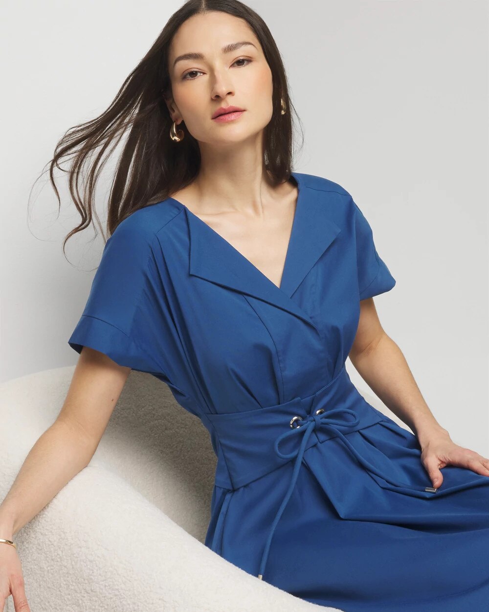 Short Sleeve Collar Poplin Midi Dress