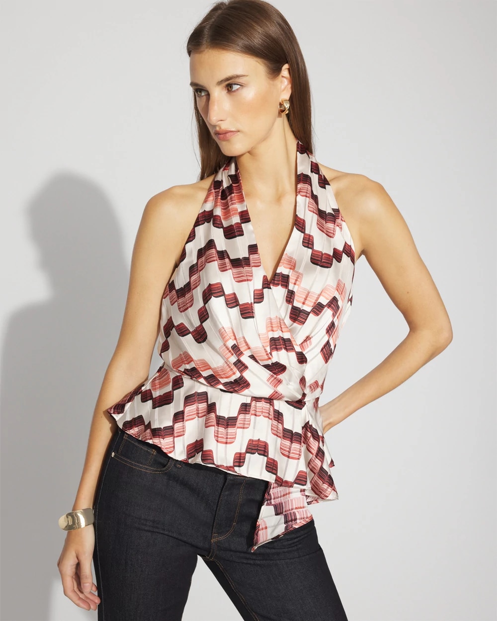 Petite Satin Surplice Halter Top