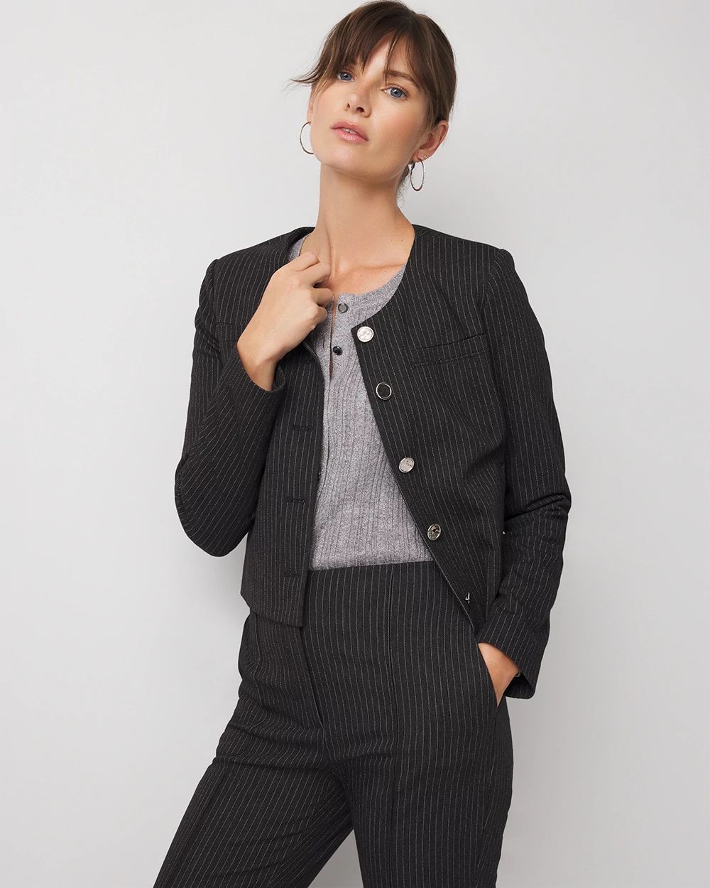 Collarless Button Front Jacket