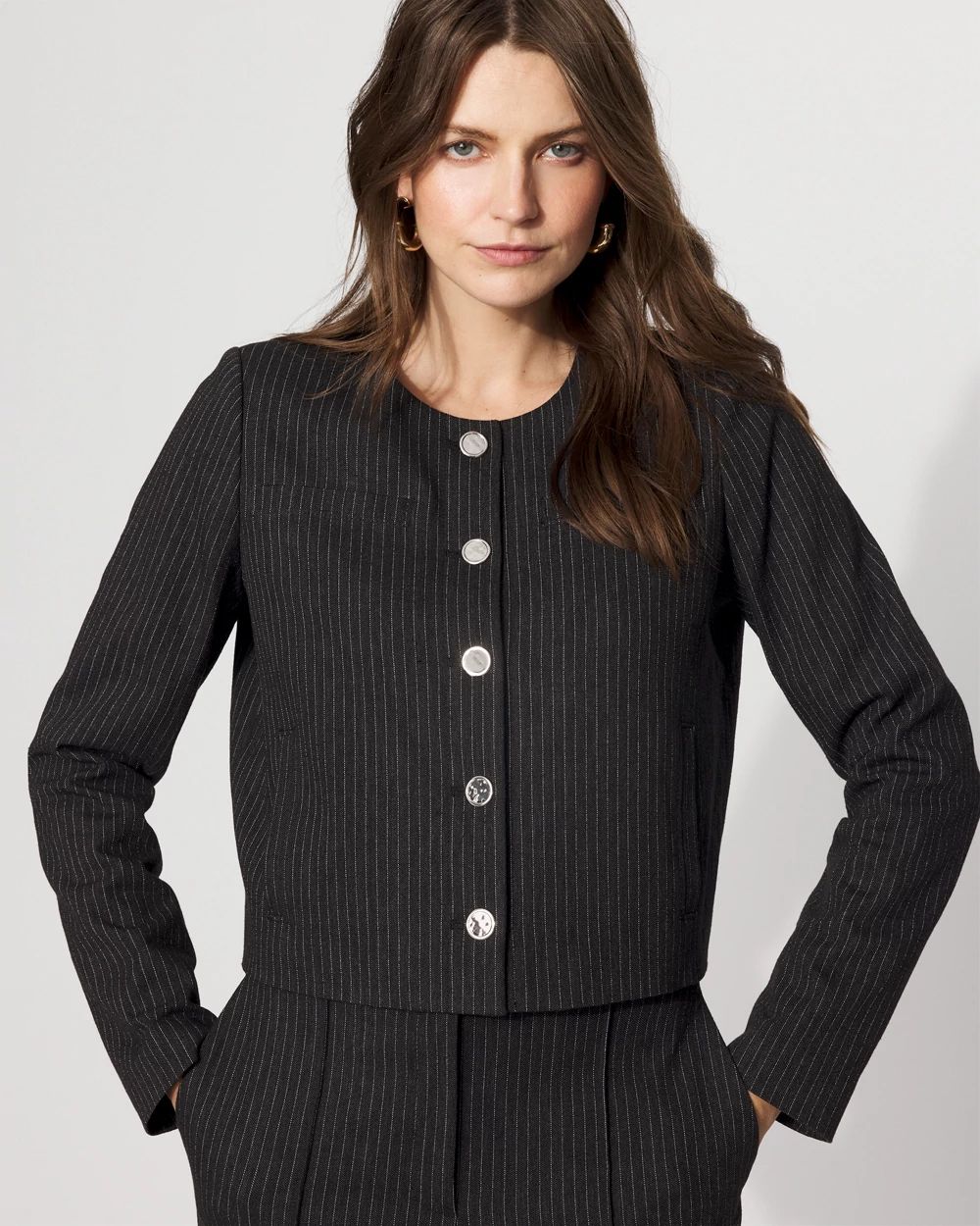 Collarless Button Front Jacket