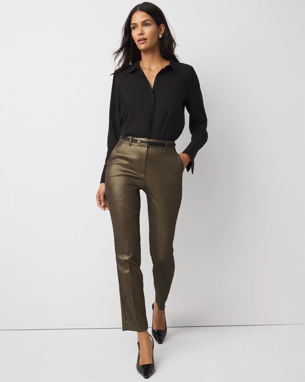 Shimmery Elle Slim Ankle Pant