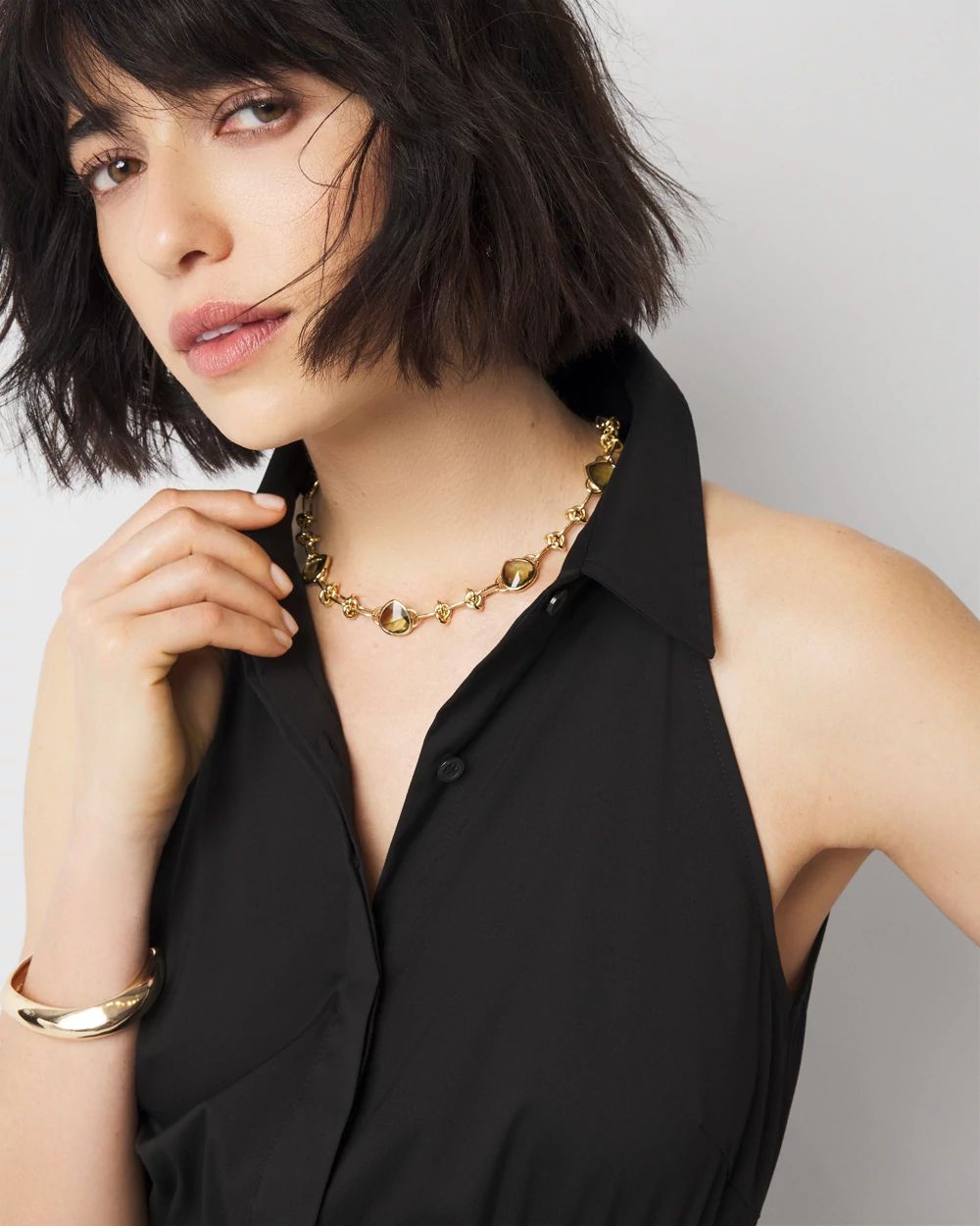 Olive + Gold Single Strand Necklace