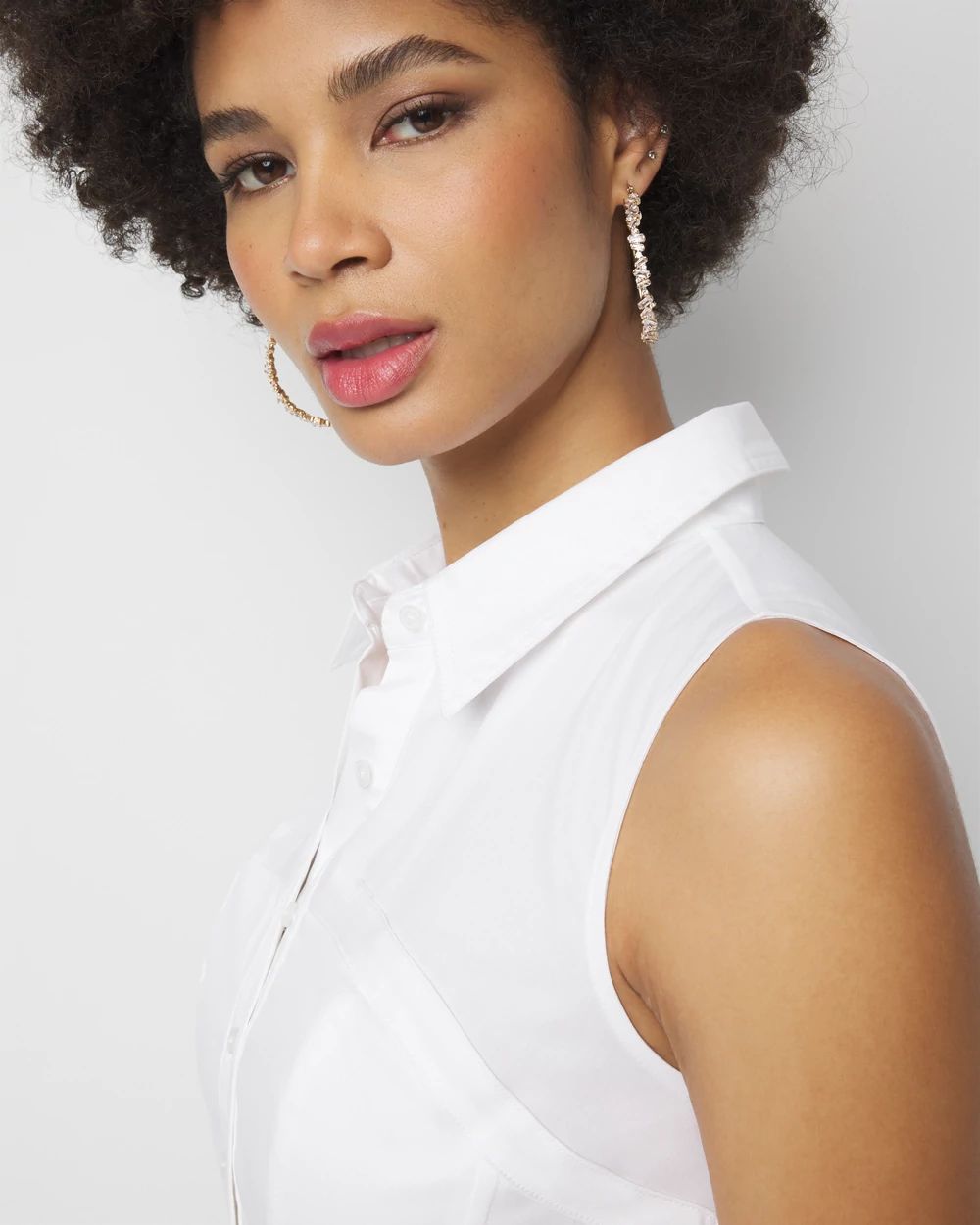Petite Sleeveless Poplin Corset Shirt