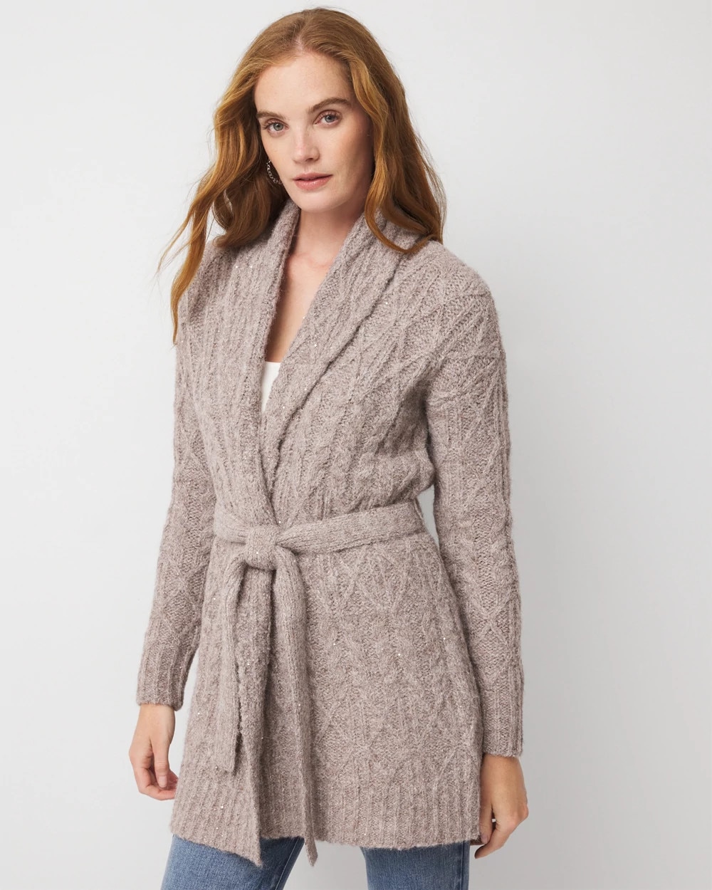 Sequin Cable Knit Sweater Jacket