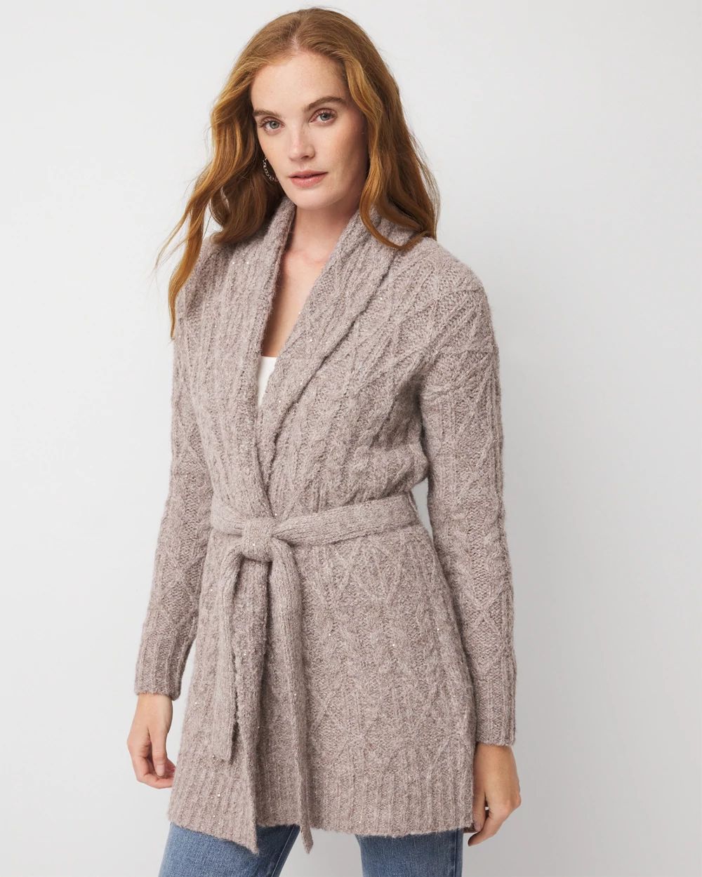 Sequin Cable Knit Sweater Jacket