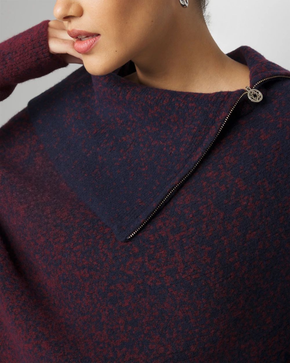 Ombre Draped Neck Poncho Sweater
