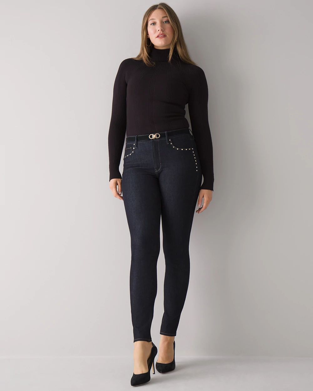 Curvy-Fit High-Rise Sculpt Skinny Ankle Jean with Studding click to view larger image.