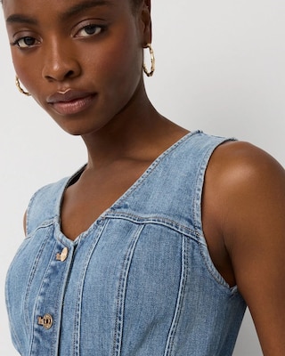 Belted Denim Midi Dress click to view larger image.