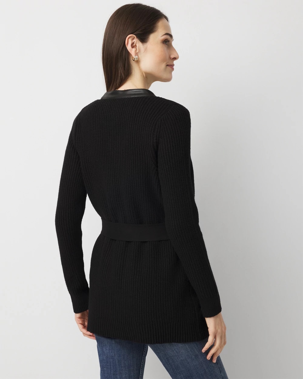 Faux Leather Trim Cardigan