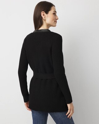 Faux Leather Trim Cardigan click to view larger image.