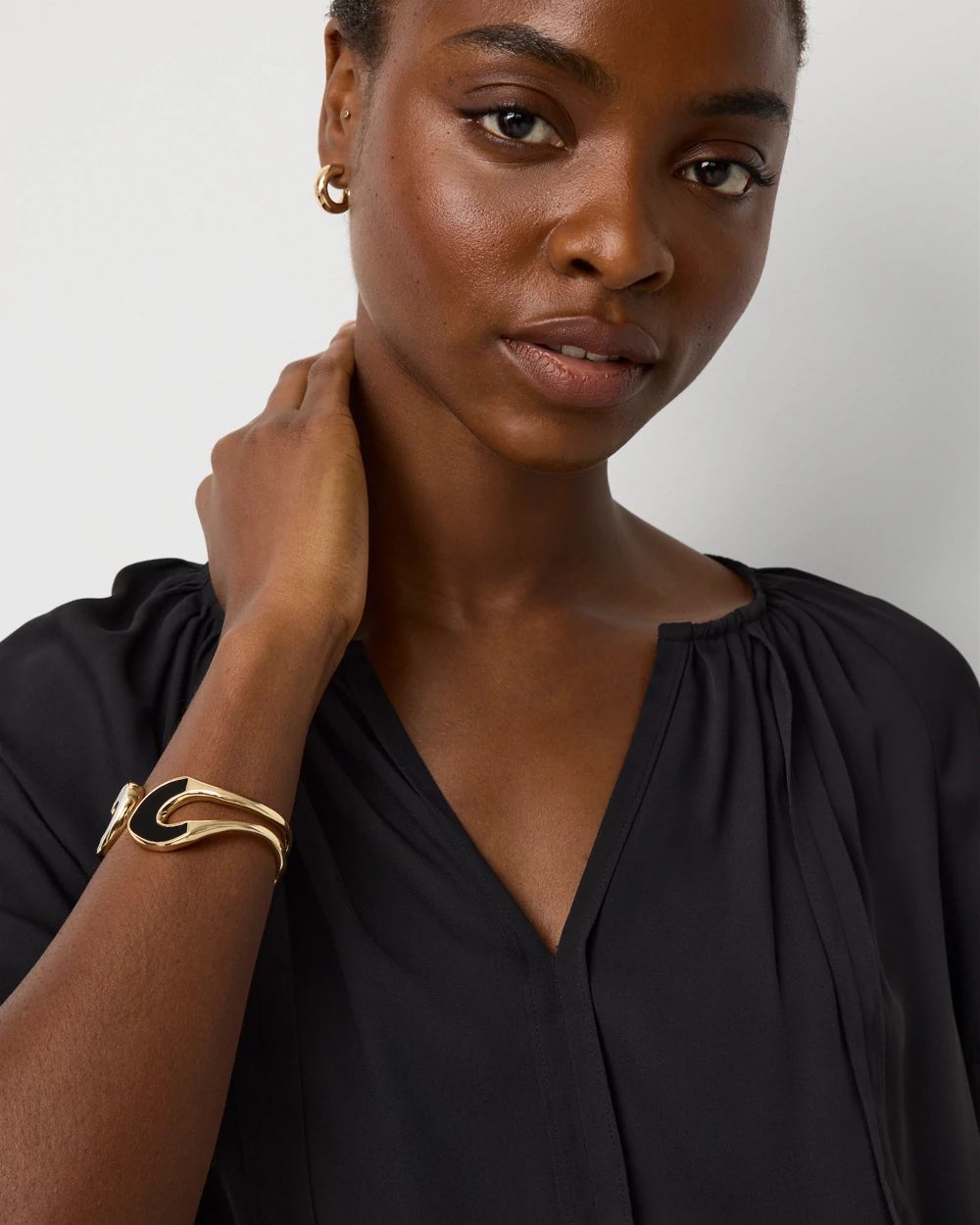 Elbow Sleeve V-neck Blouse click to view larger image.