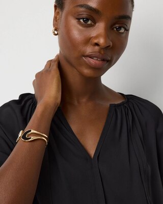 Elbow Sleeve V-neck Blouse click to view larger image.