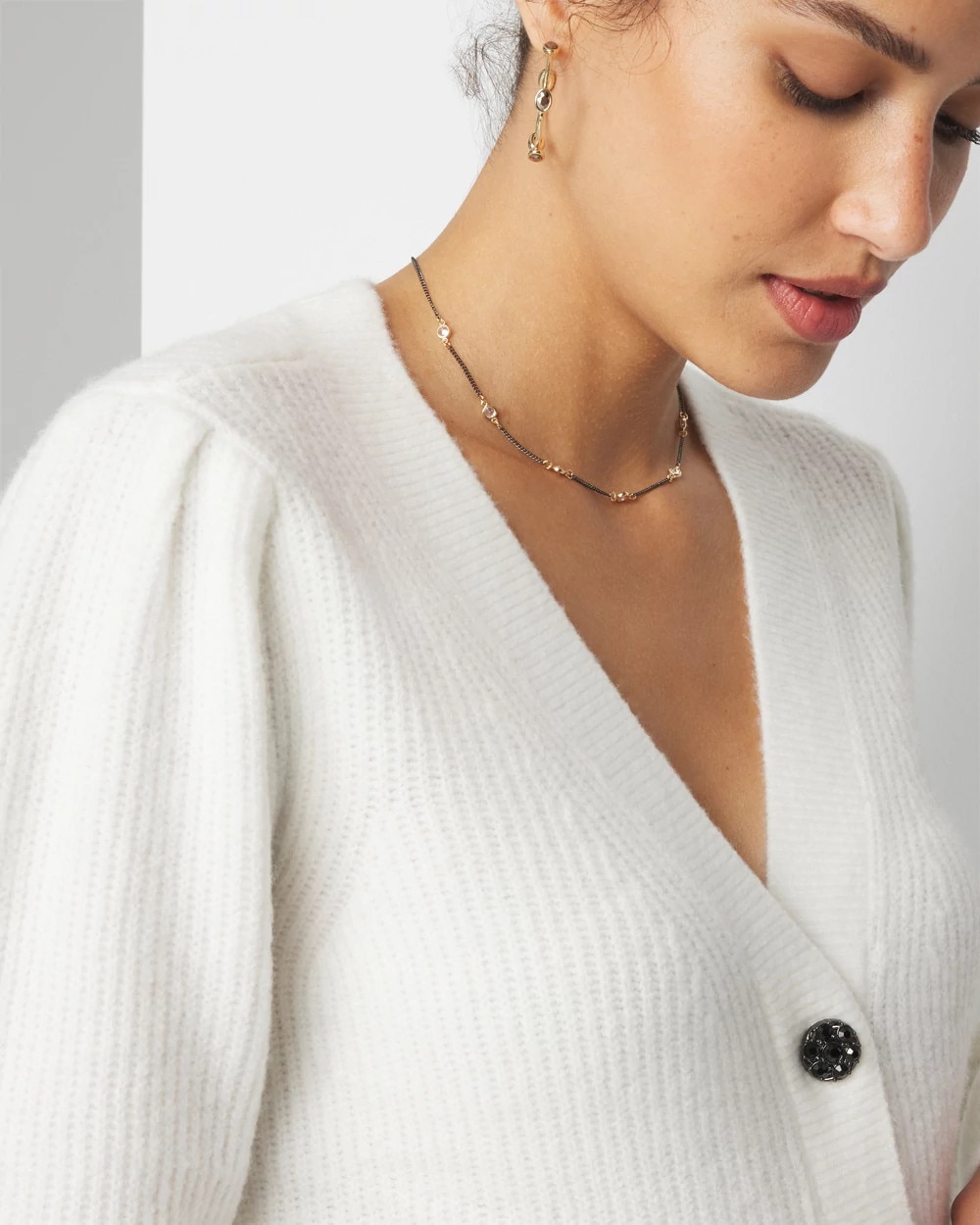 Petite Long Sleeve Jewel Button Cardigan