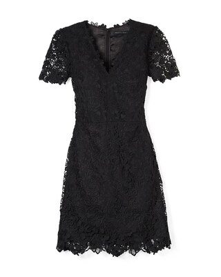 Short Sleeve V-neck Lace A-Line Dress