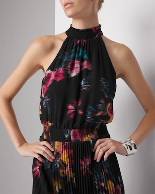 Sleeveless Pleated Halter Midi Dress click to view larger image.