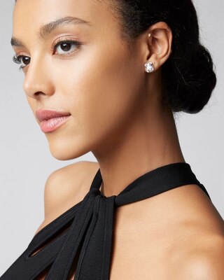 Silvertone Crystal Stud Earrings