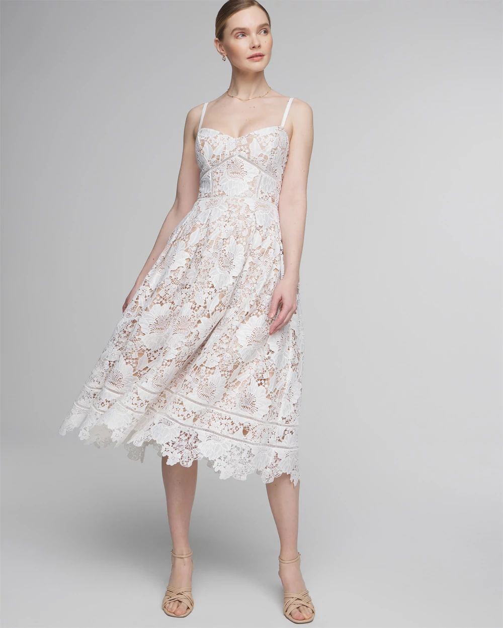 Sleeveless Lace Fit & Flare Midi Dress