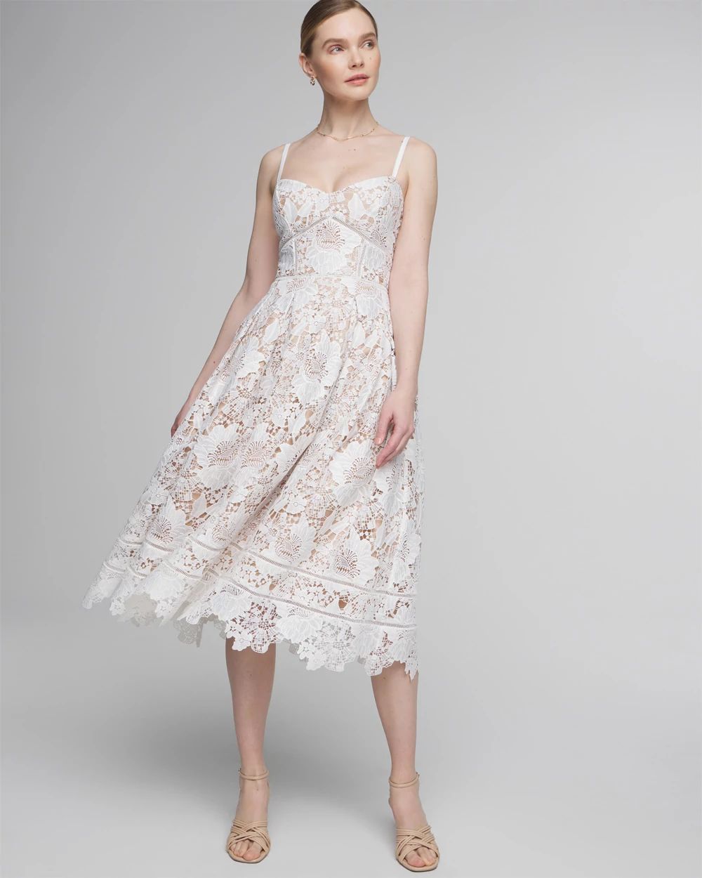 Petite Sleeveless Lace Fit & Flare Midi Dress