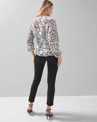 Long-Sleeve Silk Boat Neck Burnout Blouse