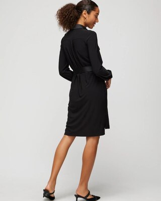 Long Sleeve Matte Jersey Shirtdress With Satin