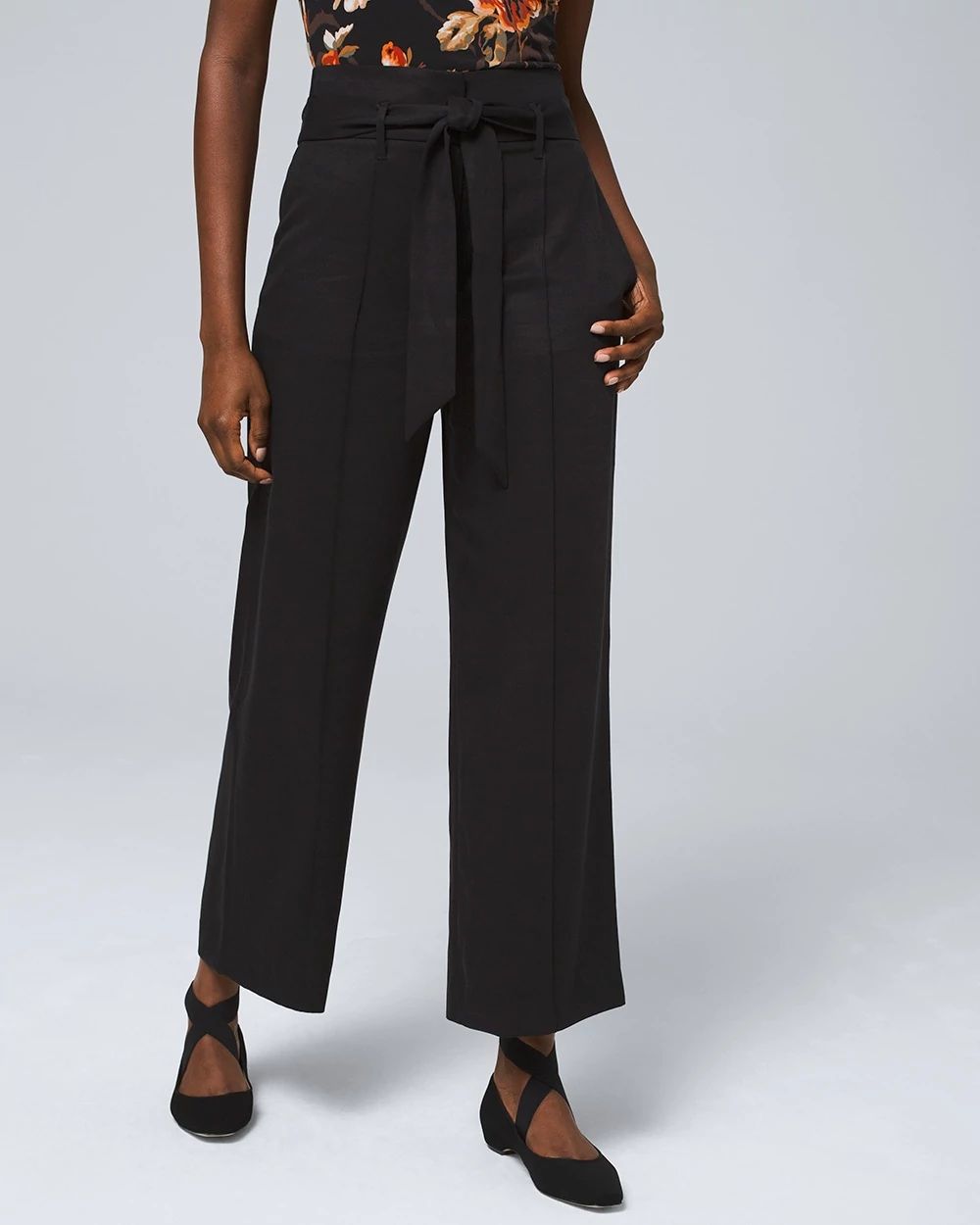 Wide-Leg Cropped Tie-Belt Pants