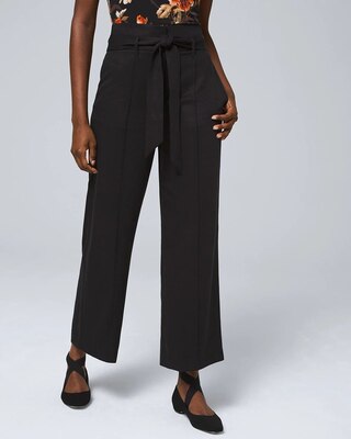 Wide-Leg Cropped Tie-Belt Pants