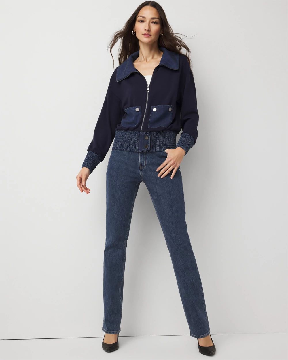 Denim Mix Knit Jacket click to view larger image.