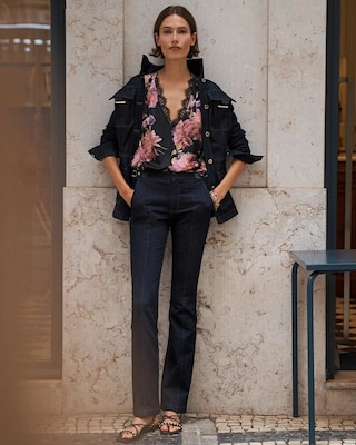 High Rise Faux Leather Detail Bootcut Jean click to view larger image.