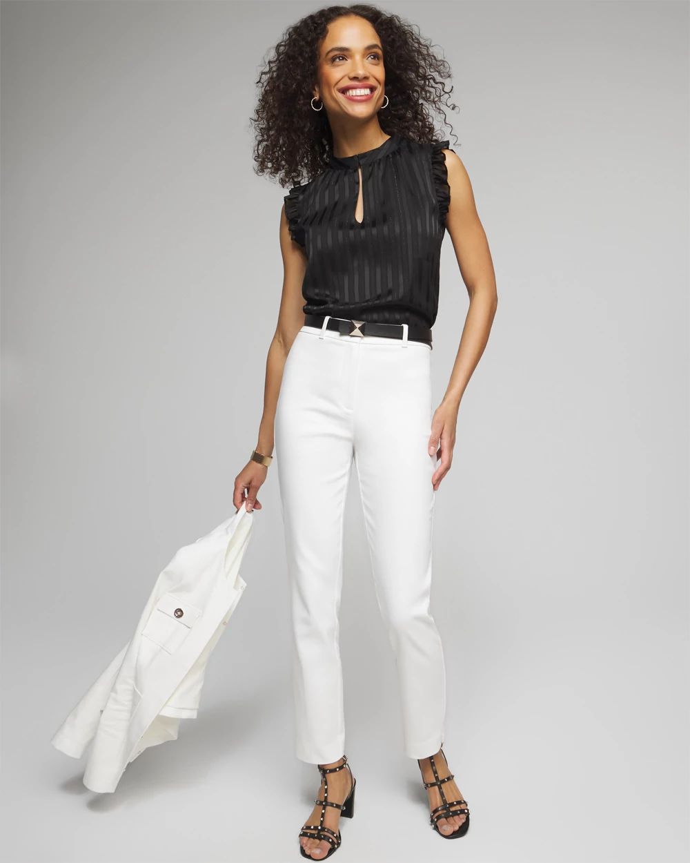 Outlet WHBM Mock Neck Ruffle Sleeve Shell