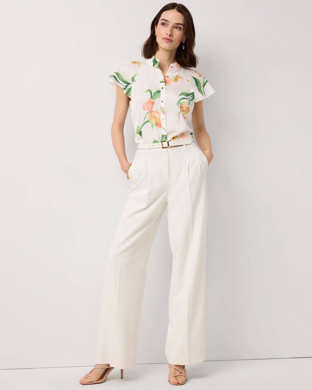 Flutter-Sleeve Satin Shirt click to view larger image.