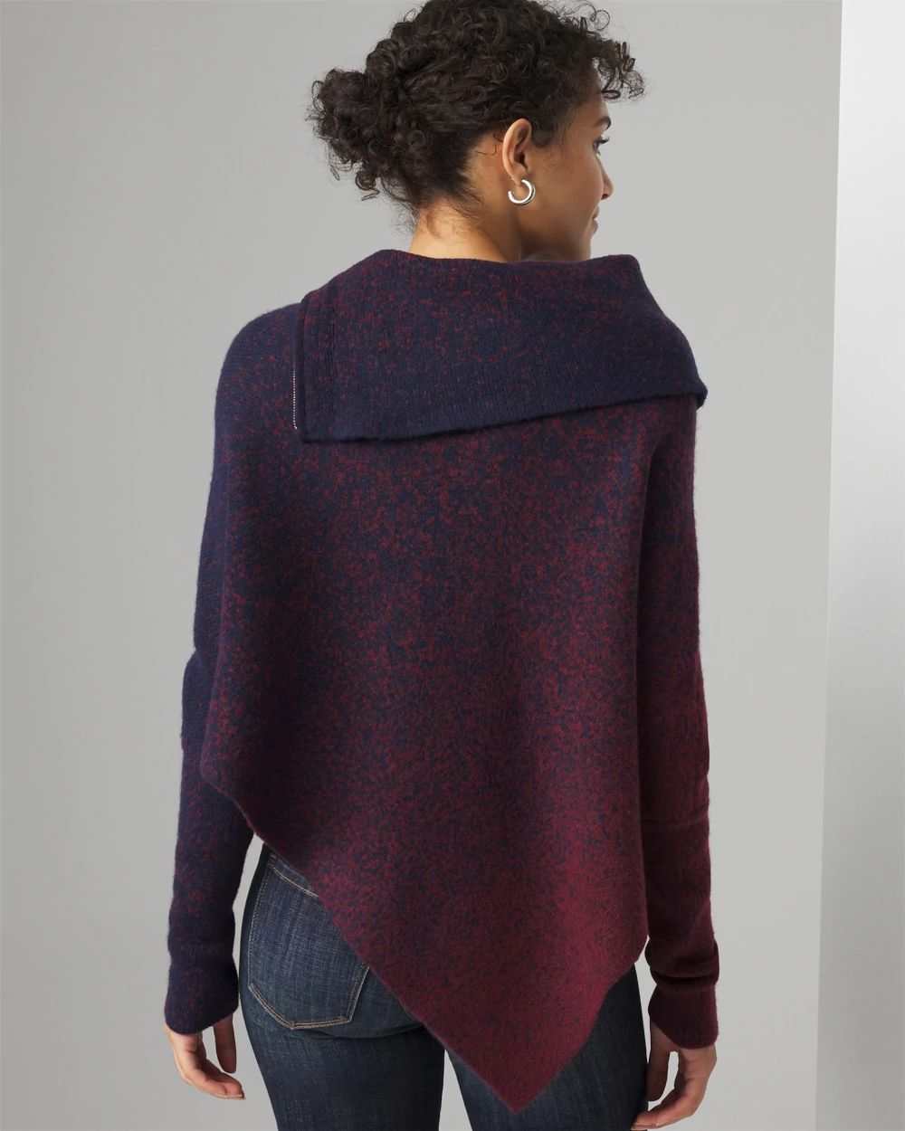 Ombre Draped Neck Poncho Sweater