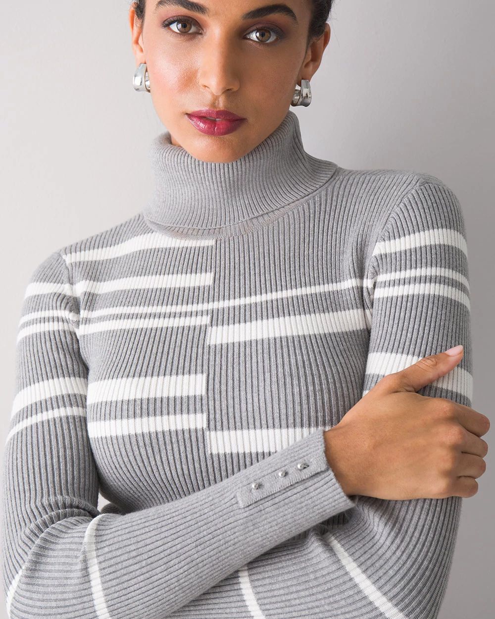Long-Sleeve Ribbed Colorblock Turtleneck click to view larger image.