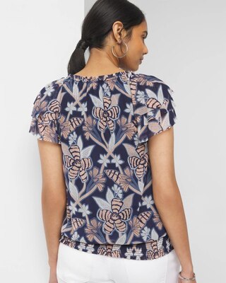 Ruffle Sleeve Mesh Top