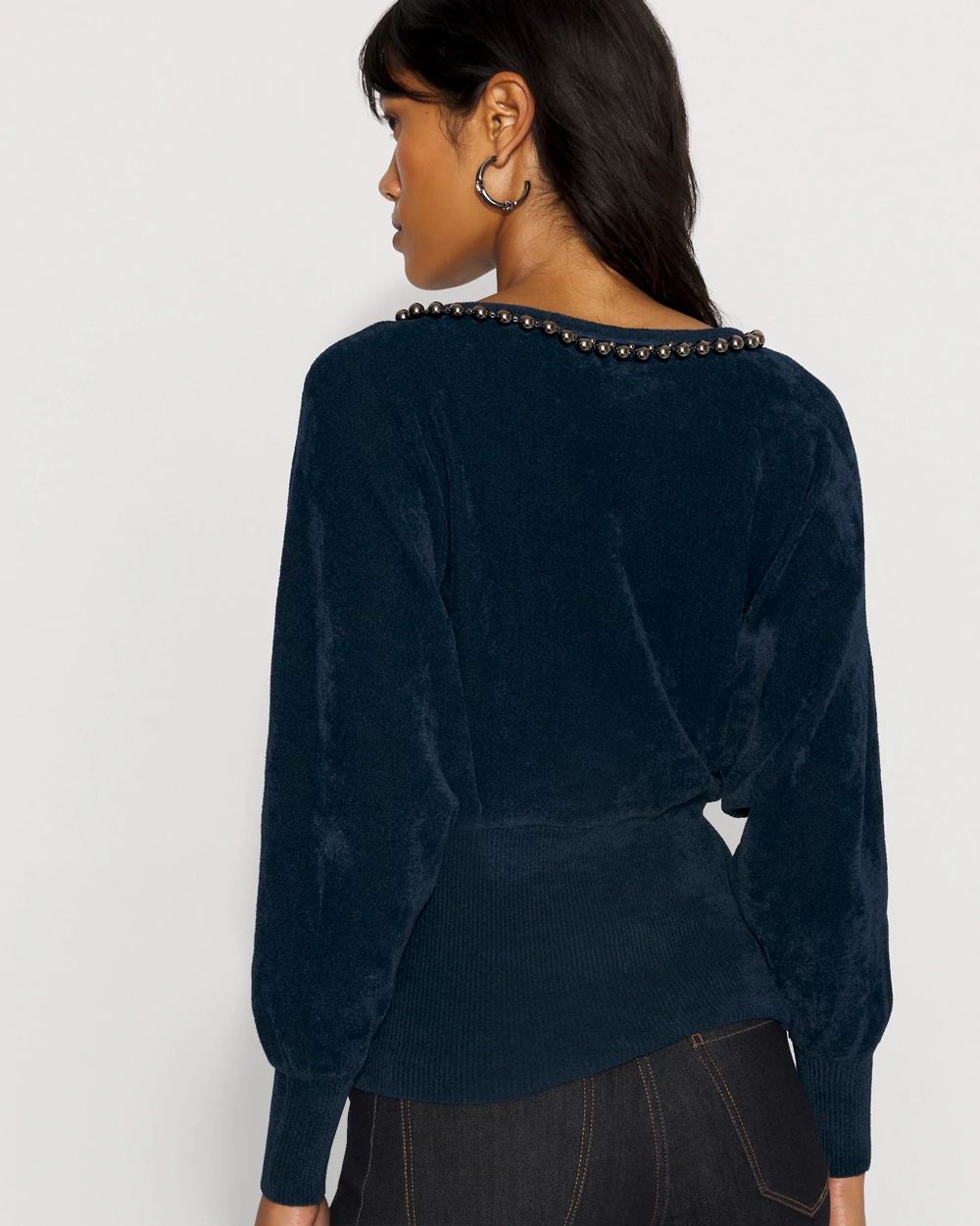 Petite Embellished Dolman Chenille Sweater