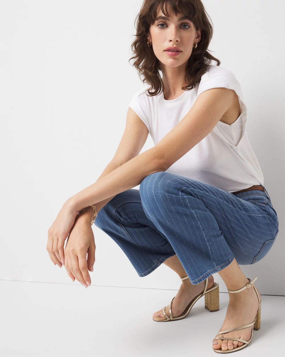 Petite High-Rise Pinstripe Kick Flare Jeans