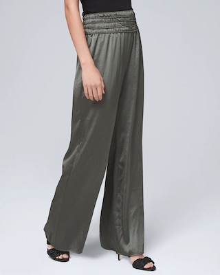 Smocked Wide-Leg Pants