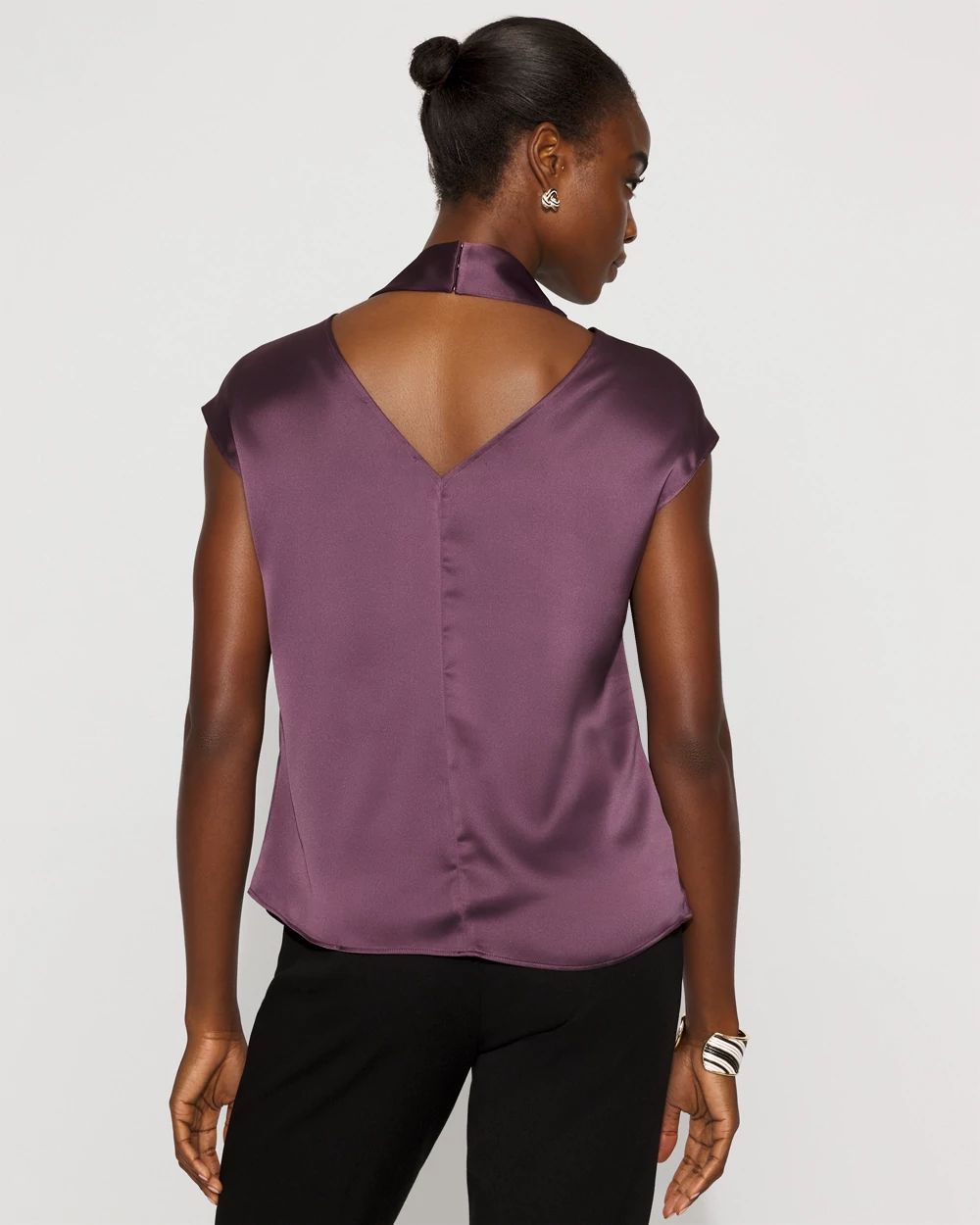 Petite Satin Draped Sleeveless Blouse