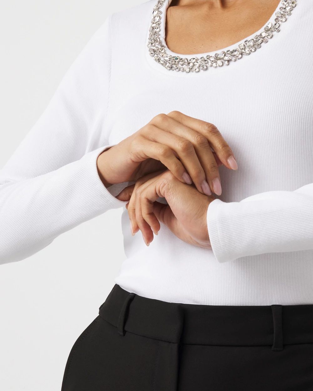 Rhinestone Scoop Neck Rib-Knit Tee