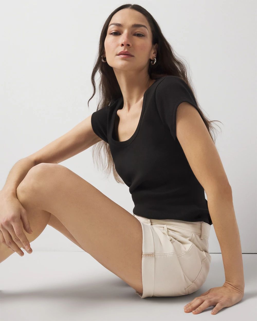 WHBMFORME™ Ribbed Stretch Scoop Neck Tee click to view larger image.
