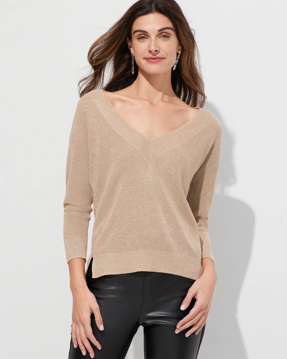 Outlet WHBM Long Sleeve V-Neck Stitch Pullover